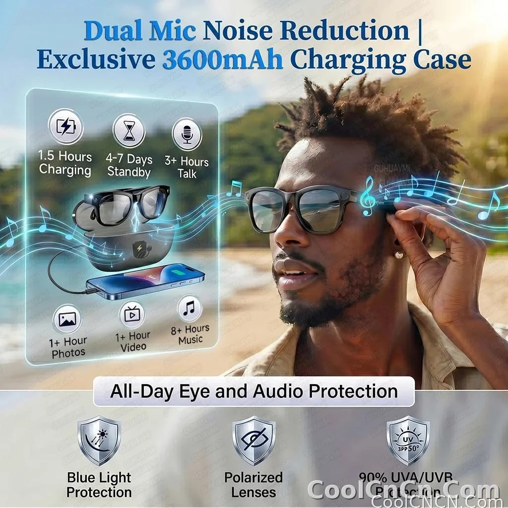 2026 New 3600mAh Battery AI Glasses Men 800W 4k Camera 32G Memory Photos&Video 160+Translation ChatGPT Music Smart Glasses Women - detail