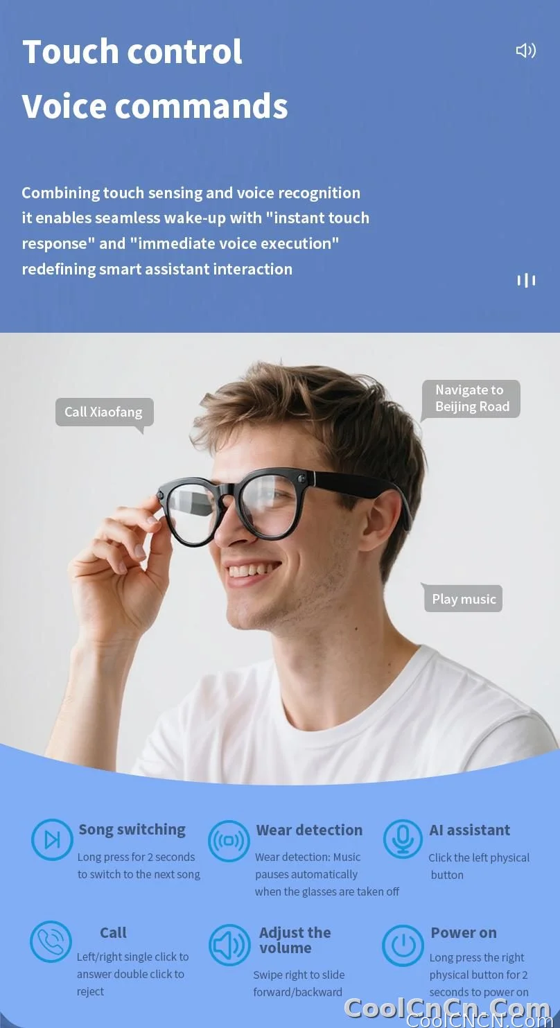 Smart Glasses Camera Glasses BT Call Music Touch Sunglasses Voice Assistant Video Recording WIFI AI Glasses Translator - detail