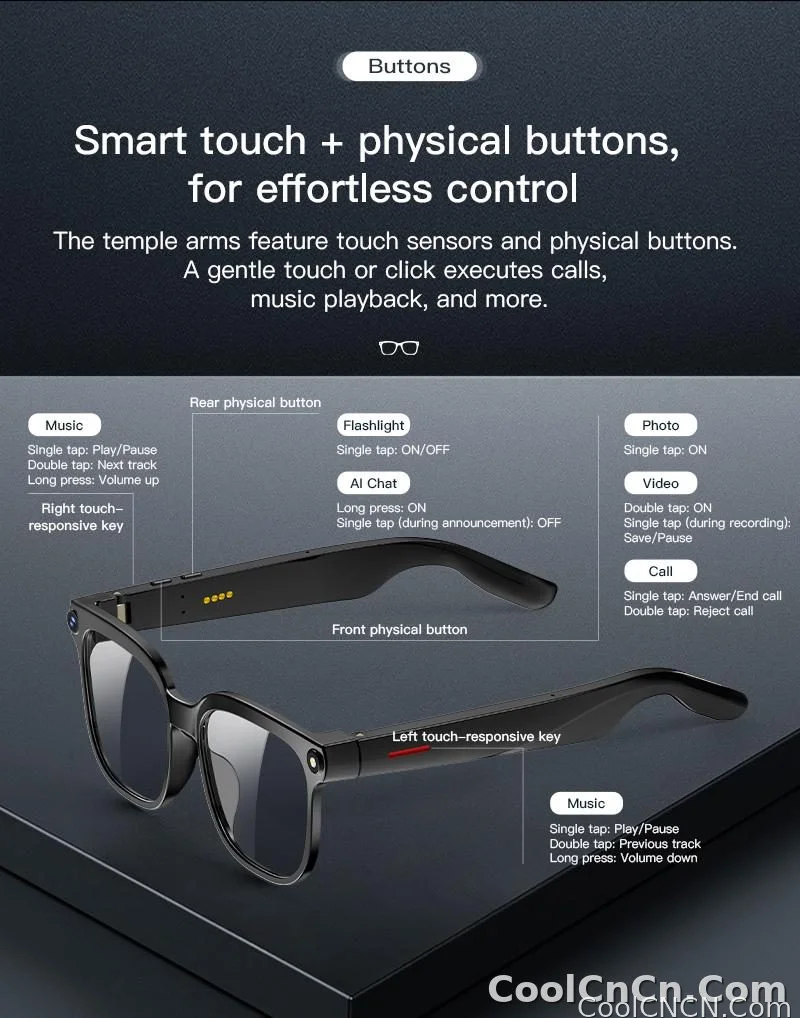 2026 Smart AI Glasses Men New 4K HD 800W pixel Camera 32GB Memory 120+ Translation ChatGPT Music Shoot Photos &Video Sunglasses - detail