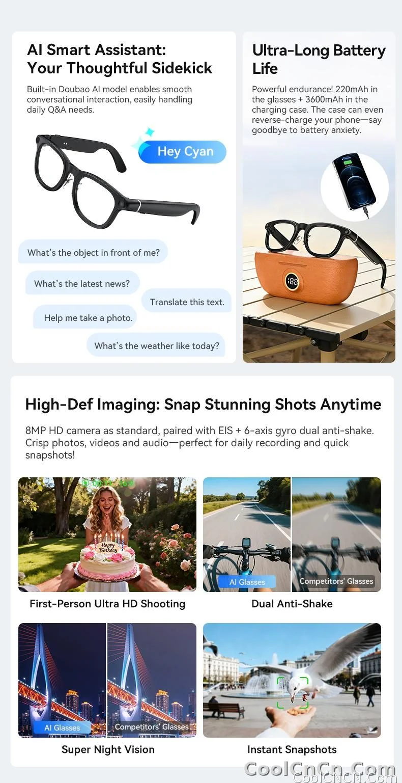 2026 New 6K HD AI Smart Glasses Chat GPT 800MP Camera Bluetooth Call 290mAh Battery 32GB Voice Assistant Control Smart Glasses - detail