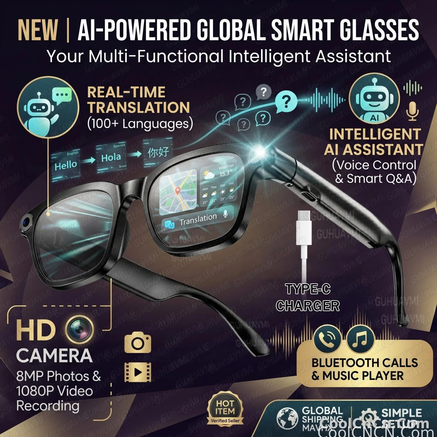 2026New POVSmart Glasses with 800W 4K HD Camera Wireless Audio Sunglasses Men Photos&Video AI Translation ChatGPT Glasses Women