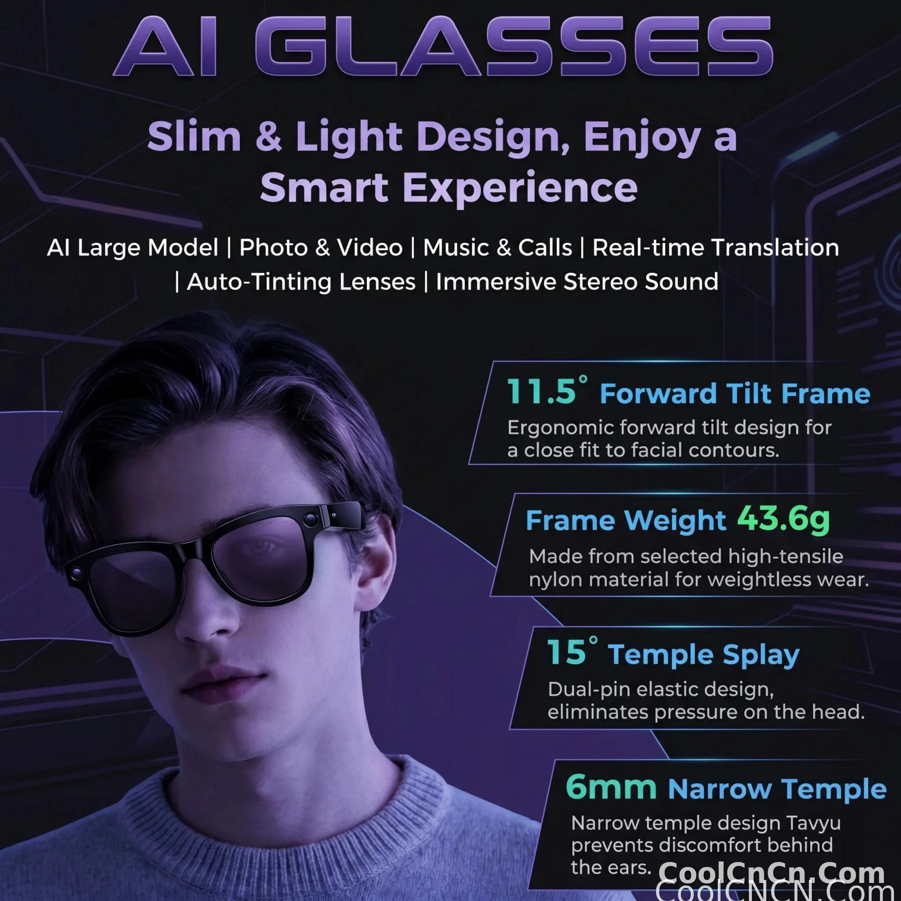 2026 New AI Video Glasses 1080P HD Camera Recorder Bluetooth Audio Voice Control Touch WiFi Sync Smart Glasses for Travel Use HD - detail