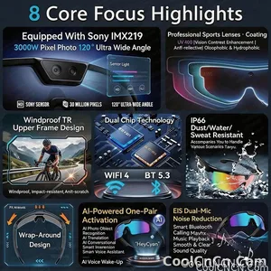 2026 New AI Sport Cycling Smart Glasses 80MP Camera 1200P HD Video Bluetooth 5.3WiFi Open Ear Riding Speaker Real-Time Translate - view 3