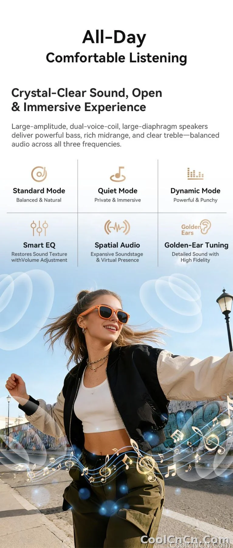AI Smart Audio image Glasses, 3600mAh Charging Case, Hands-Free Call, Open-Ear Headphones, for Driving, Running, Daily Use - detail