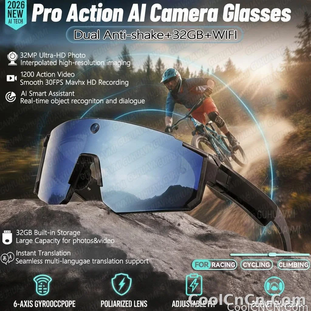 2026 New AI smart shooting&recording glasses with 800W camera, HD anti-shake bicycle riding shooting artifact, windproof goggles