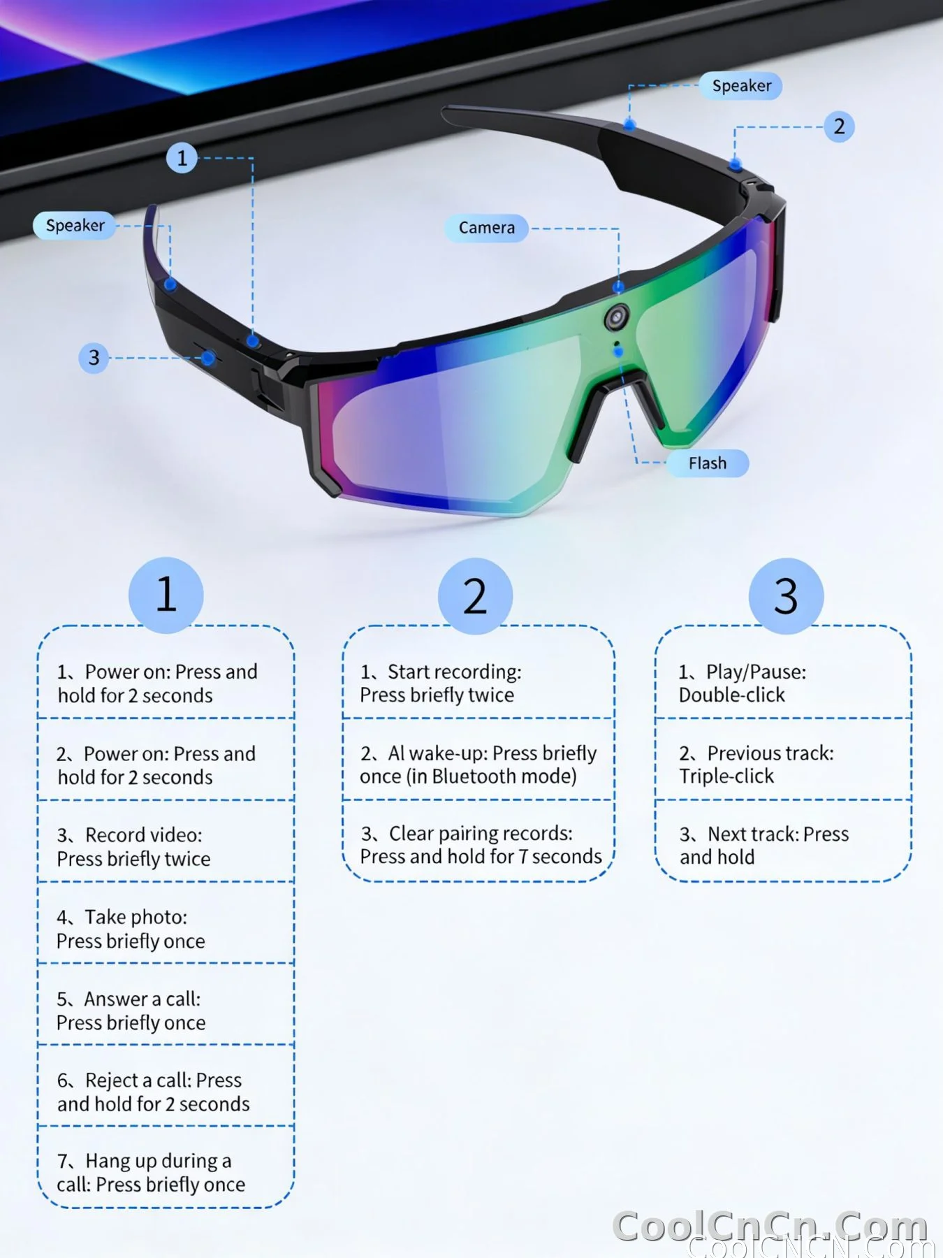 2026 New AI smart shooting&recording glasses with 800W camera, HD anti-shake bicycle riding shooting artifact, windproof goggles - detail