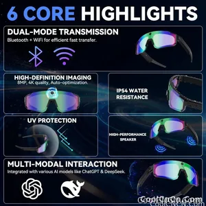 2026 New AI smart shooting&recording glasses with 800W camera, HD anti-shake bicycle riding shooting artifact, windproof goggles - view 3