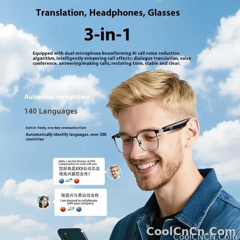 AI Glasses For Men languages Real Time Translation Wireless Bluetooth Touch Call Meeting Sports Music Smart Glasses - detail