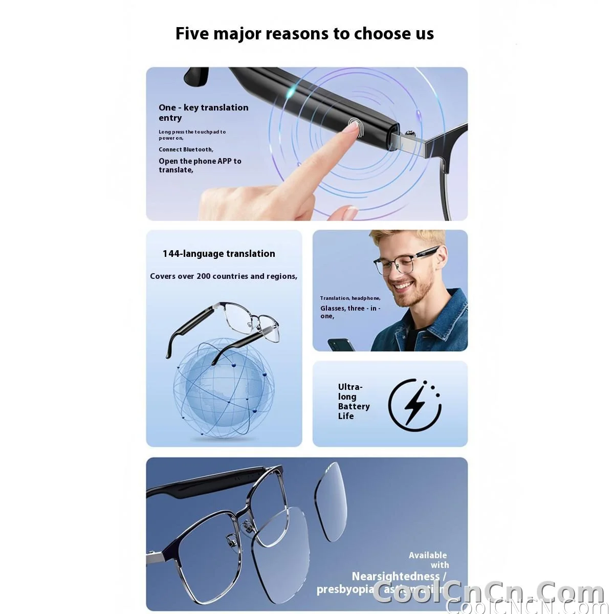 AI Glasses For Men languages Real Time Translation Wireless Bluetooth Touch Call Meeting Sports Music Smart Glasses - detail