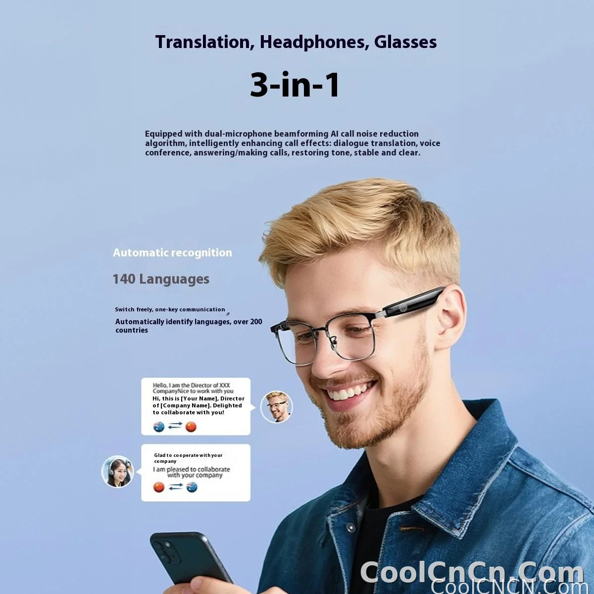 AI Glasses For Men languages Real Time Translation Wireless Bluetooth Touch Call Meeting Sports Music Smart Glasses - detail