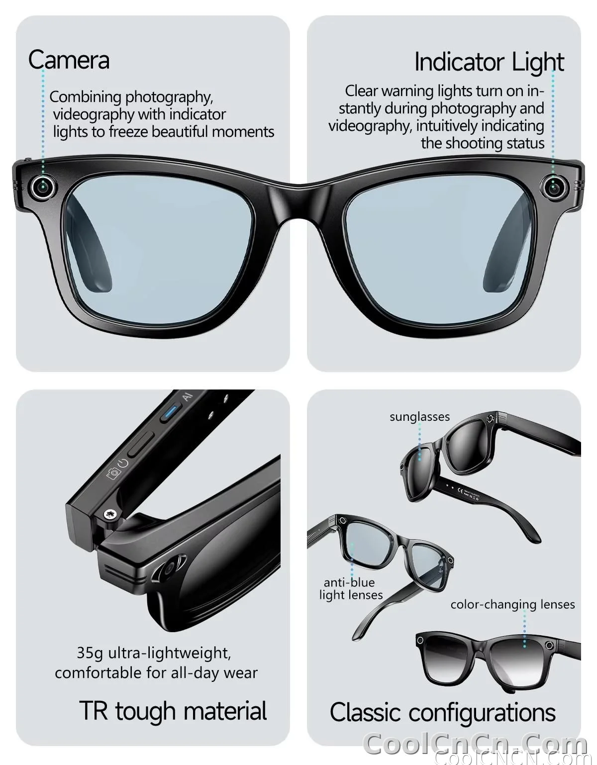 W610 AI Smart Glasses with Video Camera 800W Outdoor Sunglasses Wi-Fi Transfer BT Calling Audio Record Smart Wearable Headset - detail