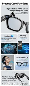 W610 AI Smart Glasses with Video Camera 800W Outdoor Sunglasses Wi-Fi Transfer BT Calling Audio Record Smart Wearable Headset - view 9