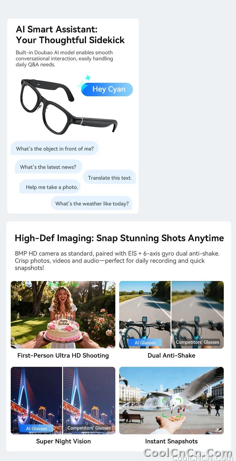 2026 Ultra AI Smart Glasses 1200P Camera ChatGPT Voice Assistant 32GB Storage Real-time Translation Bluetooth Music Sunglasses - detail