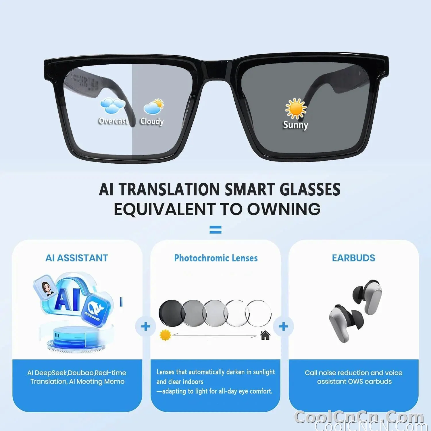 Smart Audio Glasses with Real-Time Translation Hi-Fi Music Playback Noise-Cancelling Voice Calls And Photochromic Lenses - detail