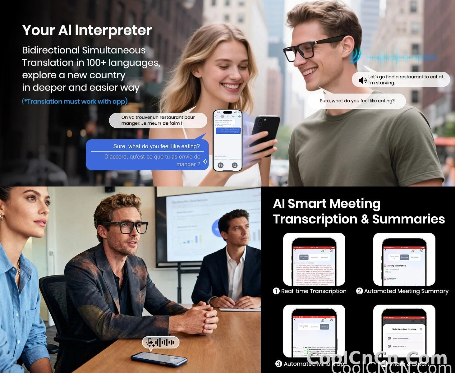 Smart Audio Glasses with Real-Time Translation Hi-Fi Music Playback Noise-Cancelling Voice Calls And Photochromic Lenses - detail