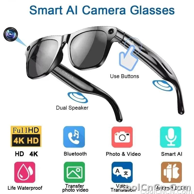 With Camera AI 4K Glasses New Upgrade 800W HD Video Recording AI Photo Recognition Translation Bluetooth Call Voice Sunglasses - detail