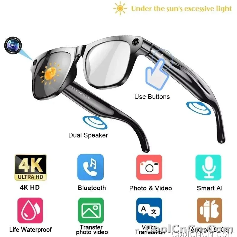 With Camera AI 4K Glasses New Upgrade 800W HD Video Recording AI Photo Recognition Translation Bluetooth Call Voice Sunglasses - detail