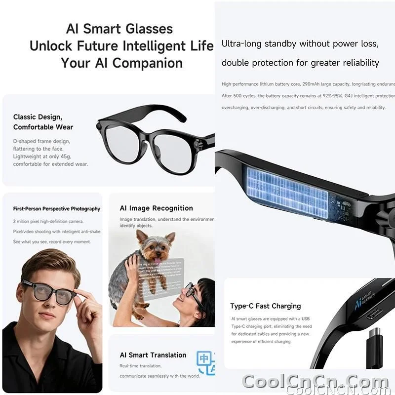 2026 New Smart Glasses Listening To Music Open Listening AI Translation AI Voice Assistant AI Image Recognition Smart Glasses - detail
