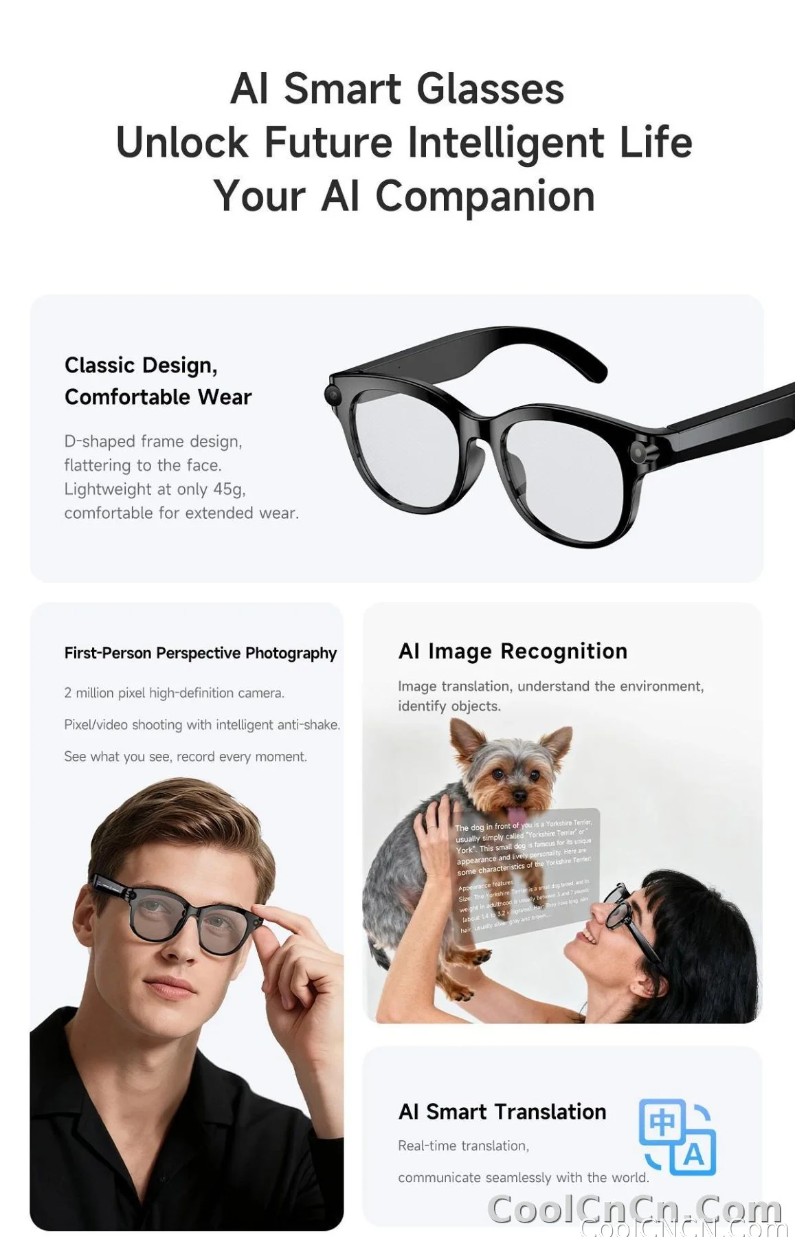 2026 New Smart Glasses Listening To Music Open Listening AI Translation AI Voice Assistant AI Image Recognition Smart Glasses - detail