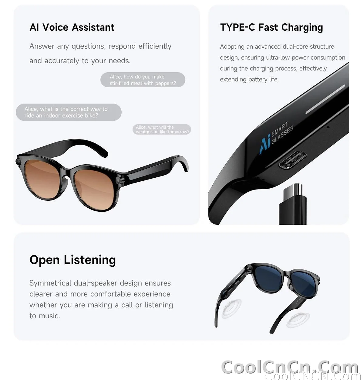 2026 New Smart Glasses Listening To Music Open Listening AI Translation AI Voice Assistant AI Image Recognition Smart Glasses - detail
