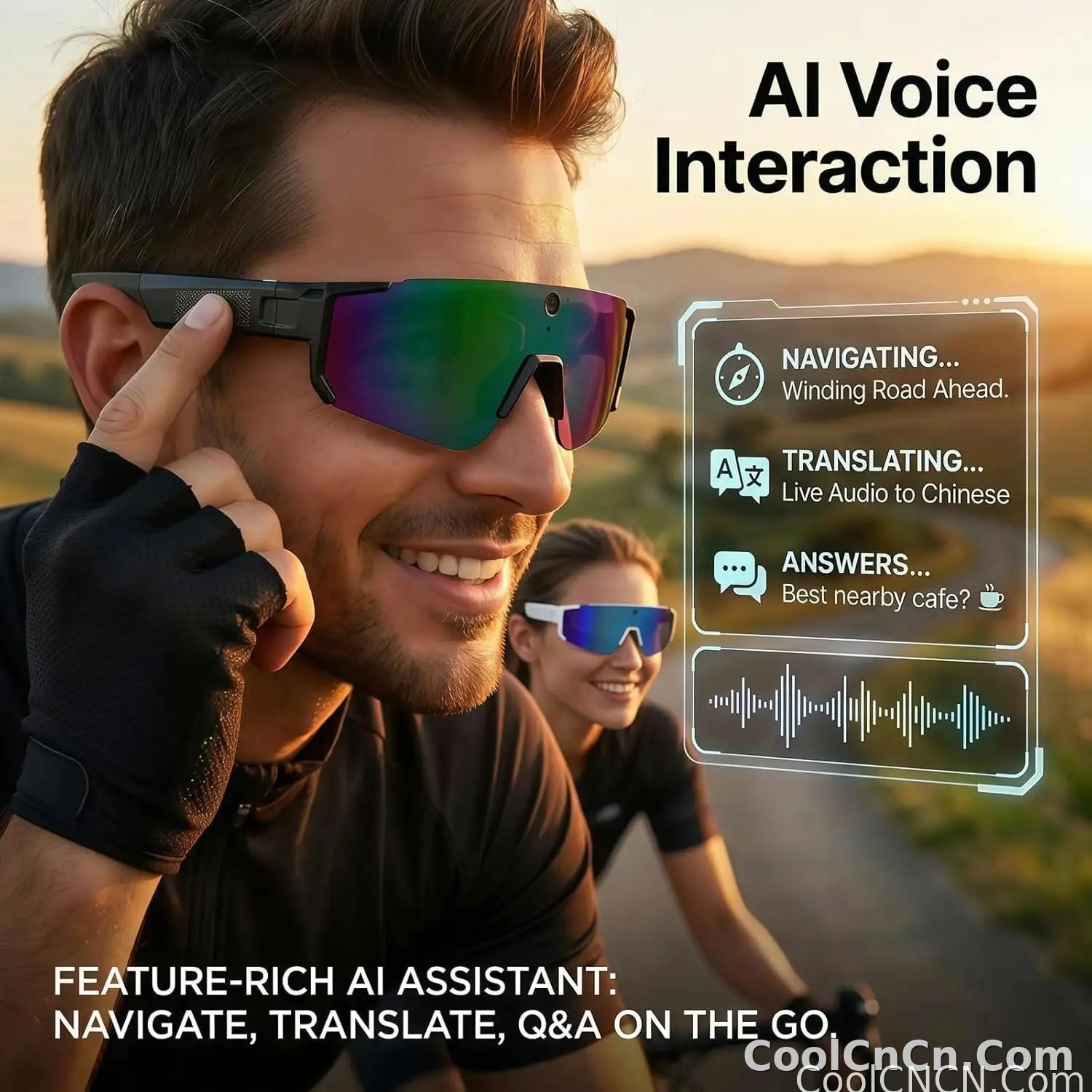 New AI Sports Smart Glasses 8MP Camera 2026 Outdoor Cycling Headphones Touch Control Windproof Bluetooth Translation Sunglasses - detail