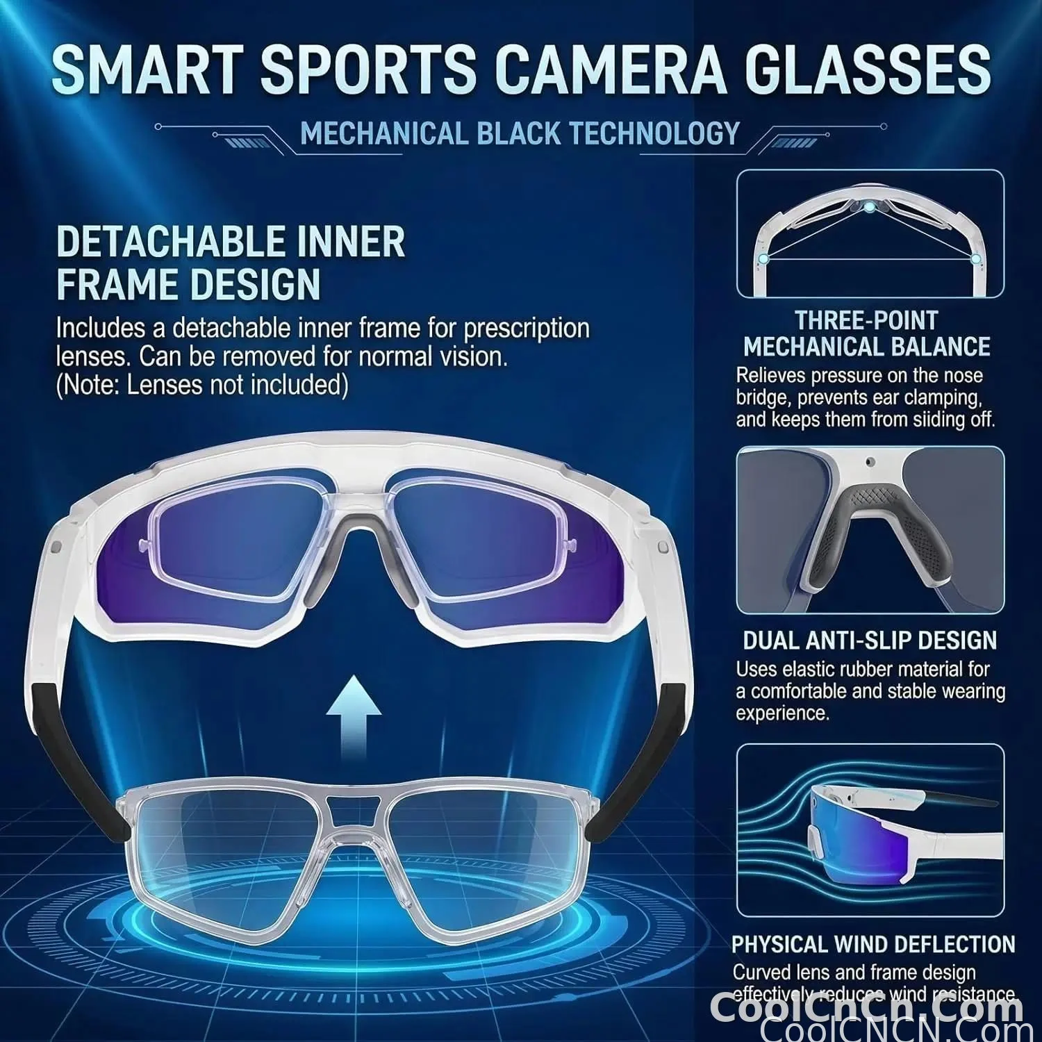 New AI Sports Smart Glasses 8MP Camera 2026 Outdoor Cycling Headphones Touch Control Windproof Bluetooth Translation Sunglasses - detail