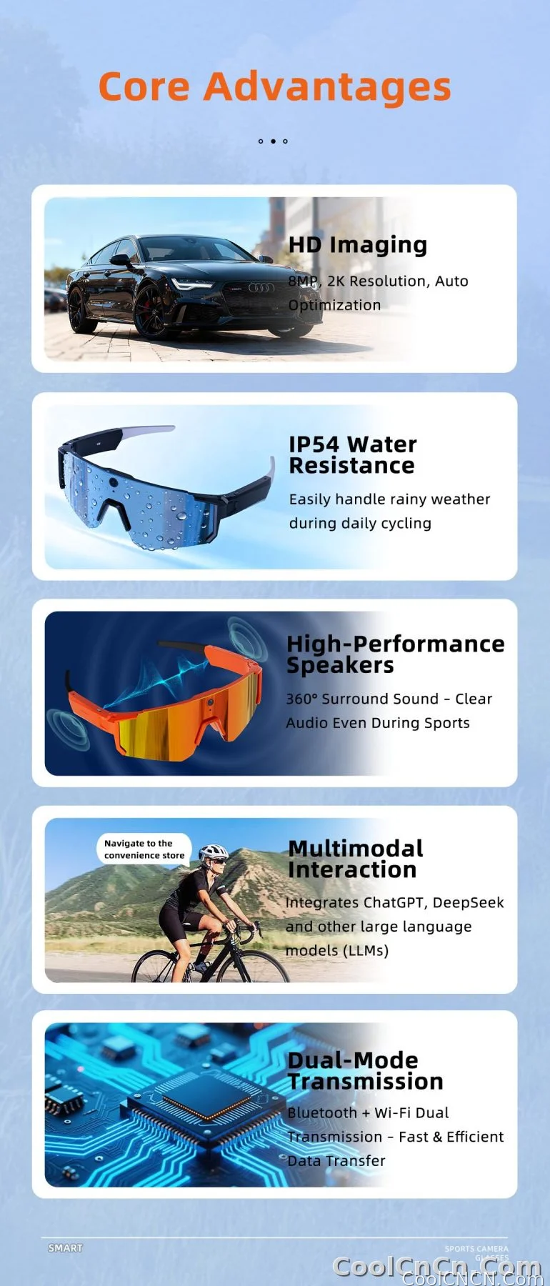 New AI Sports Smart Glasses 8MP Camera 2026 Outdoor Cycling Headphones Touch Control Windproof Bluetooth Translation Sunglasses - detail