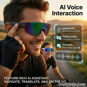 New AI Sports Smart Glasses 8MP Camera 2026 Outdoor Cycling Headphones Touch Control Windproof Bluetooth Translation Sunglasses - view 4