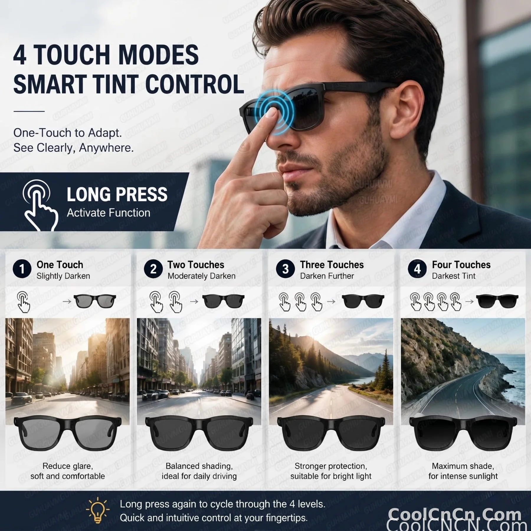 New Pro Smart Audio Sunglasses 2026 AI Translation Q&A Bluetooth HD Sound ENC Dual Mic Touch 4-Speed Color Change IP65 TR90 Men - detail