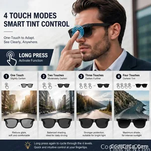 New Pro Smart Audio Sunglasses 2026 AI Translation Q&A Bluetooth HD Sound ENC Dual Mic Touch 4-Speed Color Change IP65 TR90 Men - view 3