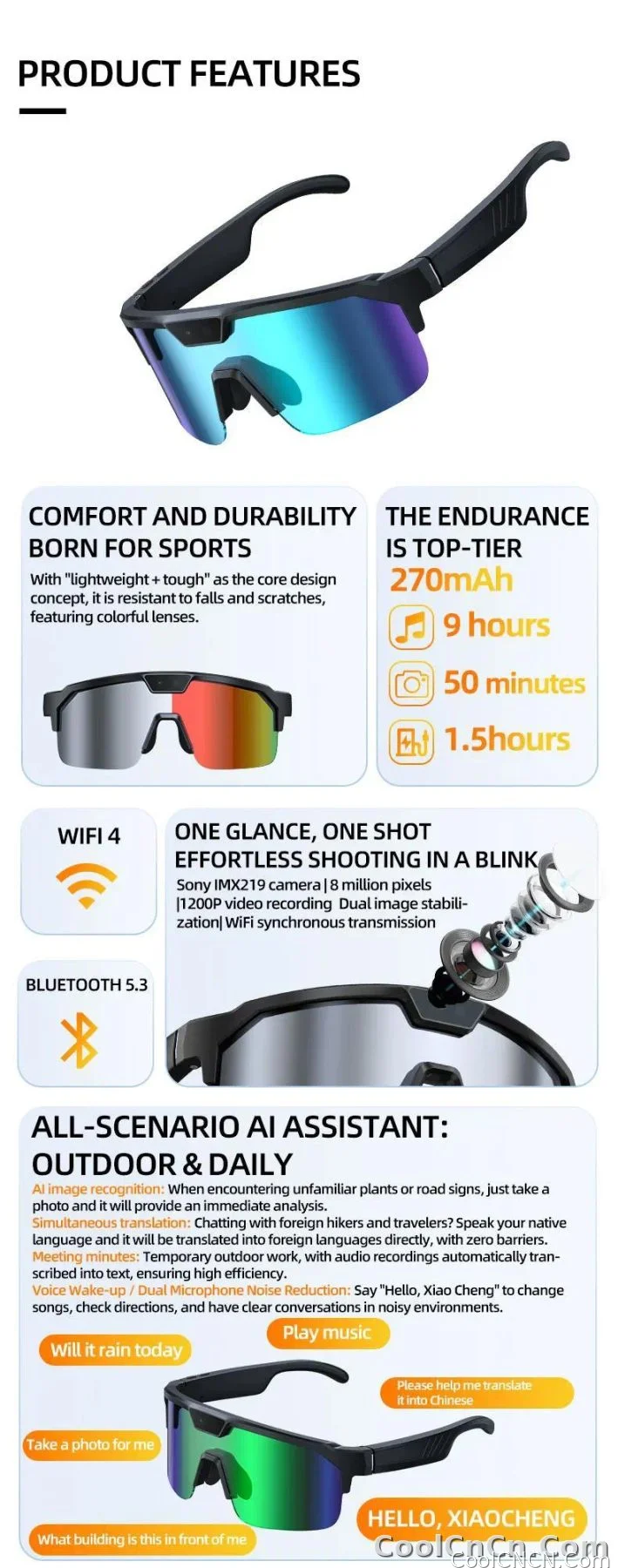 2026 New AI Smart Sports shooting&recording Glasses 800W Camera HD Anti-shake Bicycle Riding Shooting Artifact Windproof Goggles - detail