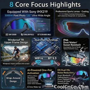 2026 New AI Smart Sports shooting&recording Glasses 800W Camera HD Anti-shake Bicycle Riding Shooting Artifact Windproof Goggles - view 7