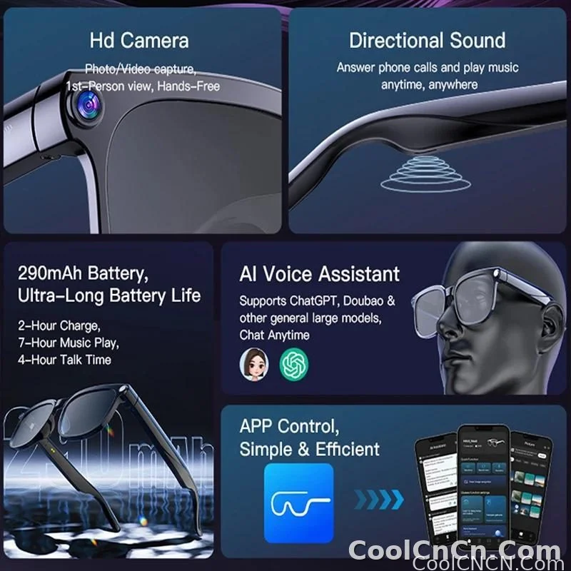 AI Smart Glasses Camera Sunglasses Wireless Bluetooth Touch Call Meeting For Men Real Time Translation Glasses With Camera Music - detail