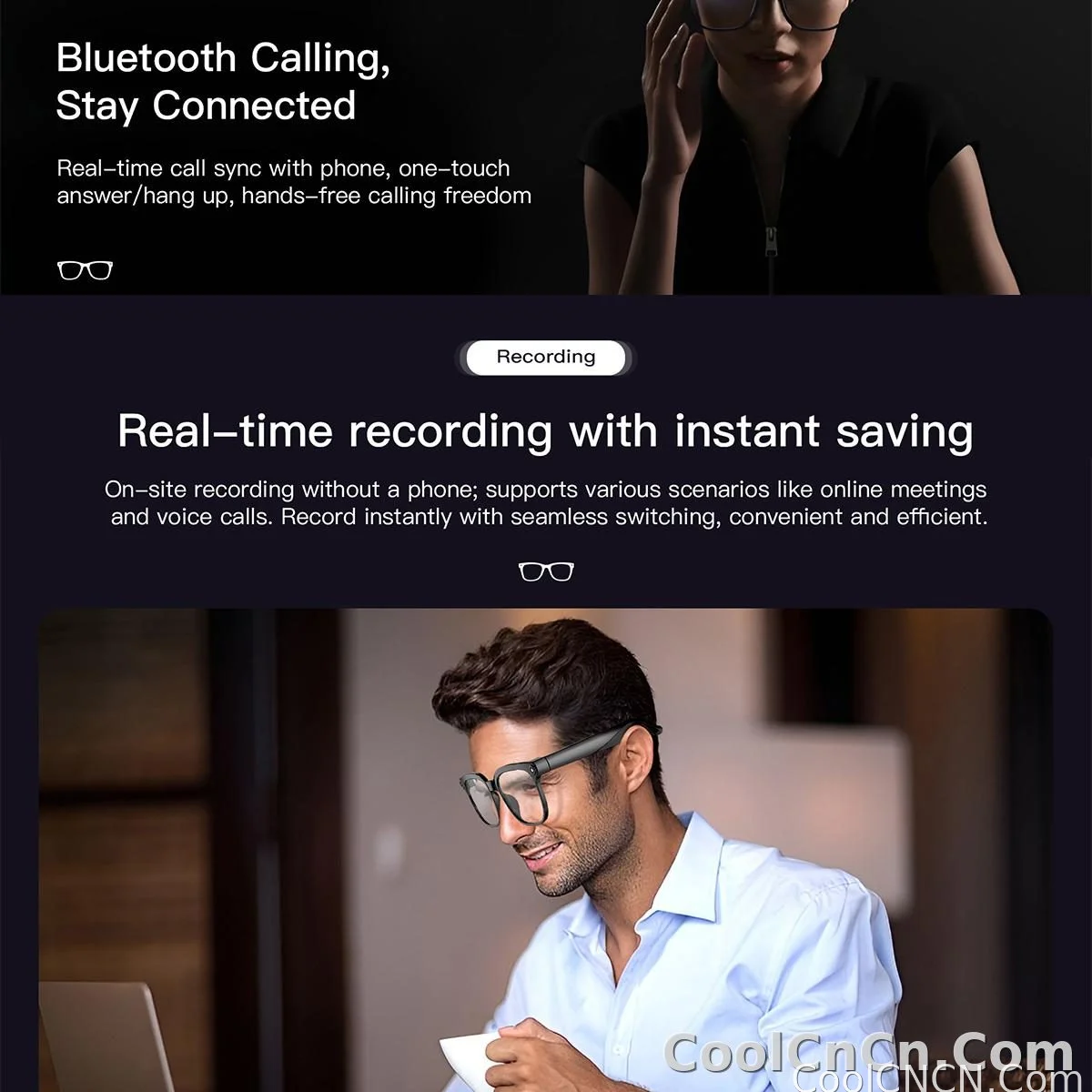 AI Smart Glasses Camera Sunglasses Wireless Bluetooth Touch Call Meeting For Men Real Time Translation Glasses With Camera Music - detail