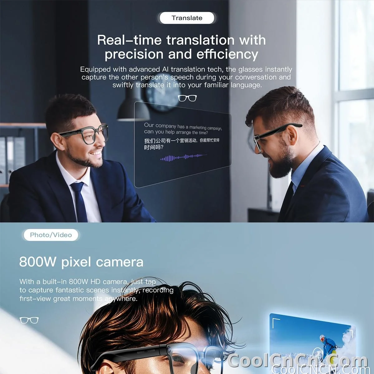 AI Smart Glasses Camera Sunglasses Wireless Bluetooth Touch Call Meeting For Men Real Time Translation Glasses With Camera Music - detail