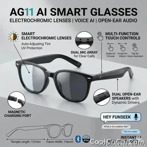 2026 New AI Smart Glasses,AI ChatGPT and Gemini-2.5 with 164 Translations Supported,Bluetooth Glasses for Men Women,Music Playback & Hands-Free Calling,Photochromic Lens,IP67 Waterproof - view 3
