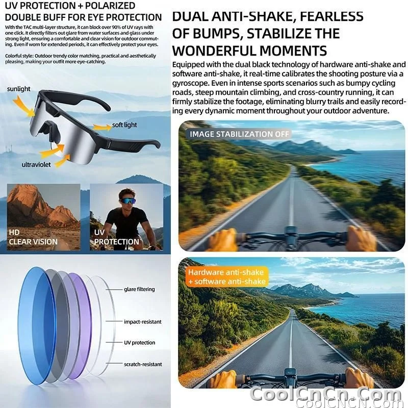 2026 Smart Cycling Glasses Sun Protection Listening to Music Taking Photo and Video AI Translation Voice Assistant Smart Glasses - detail