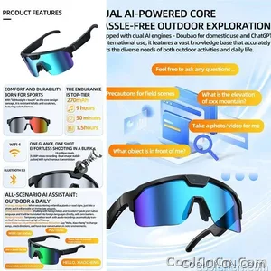 2026 Smart Cycling Glasses Sun Protection Listening to Music Taking Photo and Video AI Translation Voice Assistant Smart Glasses - view 6