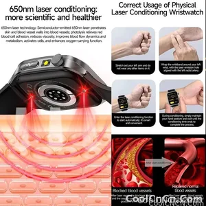 CoolWiz New Laser Therapy Smart Watch, ECG+PPG, Men’s 3D Curved Design, Sapphire Glass, Blood Pressure, Uric Acid, Lipids Monitoring, Sports smartwatch for outdoor activities and daily use - view 4