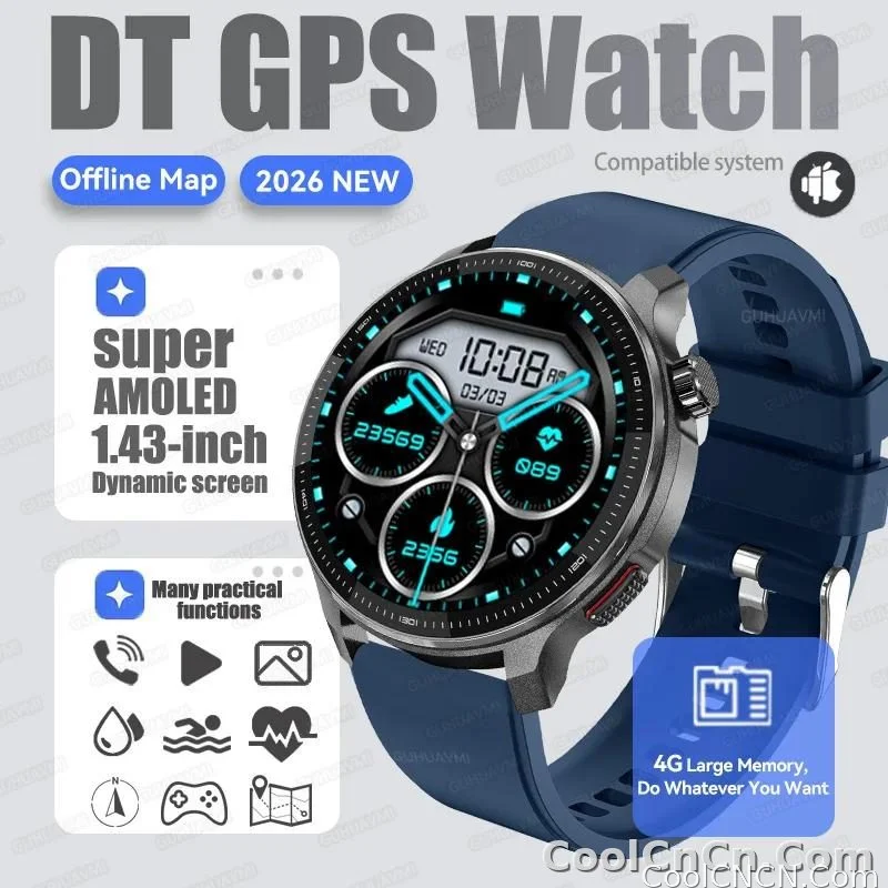 CoolWiz Smartwatch with built-in GPS, offline maps, 4GB memory, 3ATM water resistance, 500mAh battery, compass, call making, sports swimming band for outdoor activities and everyday use - detail