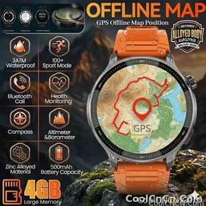 CoolWiz Smartwatch with built-in GPS, offline maps, 4GB memory, 3ATM water resistance, 500mAh battery, compass, call making, sports swimming band for outdoor activities and everyday use - view 3