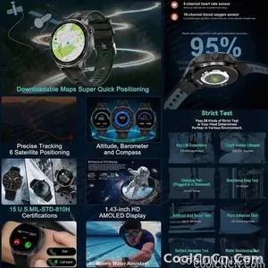 CoolWiz Smartwatch with built-in GPS, offline maps, 4GB memory, 3ATM water resistance, 500mAh battery, compass, call making, sports swimming band for outdoor activities and everyday use - view 7