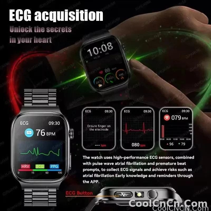 CoolWiz Health Blood Pressure ECG + PPG Monitor Smartwatch for Men — uric acid, blood fat, five organ monitoring, call capability, health tracker, compatible with iOS, suitable for outdoor sports and daily use - detail