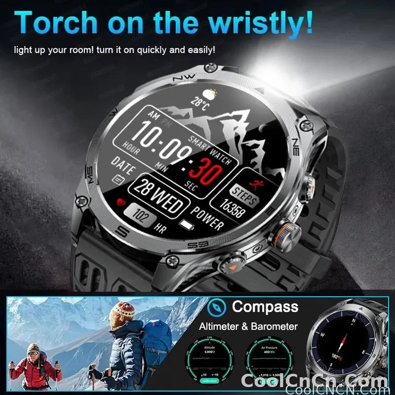 CoolWiz Smart Watch Military Grade with GPS for Men, 1000mAh Battery, 10 ATM Water Resistance, Compass, Blood Pressure Monitor, Call Function, Sports Smart Watch for Outdoor Activities and Everyday Use