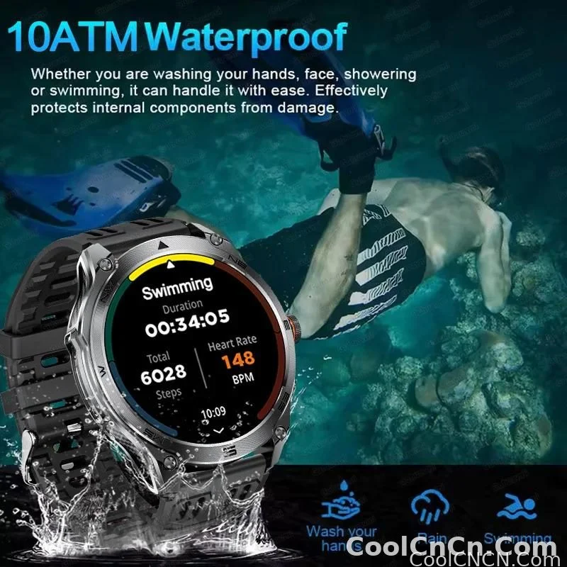 CoolWiz Smart Watch Military Grade with GPS for Men, 1000mAh Battery, 10 ATM Water Resistance, Compass, Blood Pressure Monitor, Call Function, Sports Smart Watch for Outdoor Activities and Everyday Use - detail