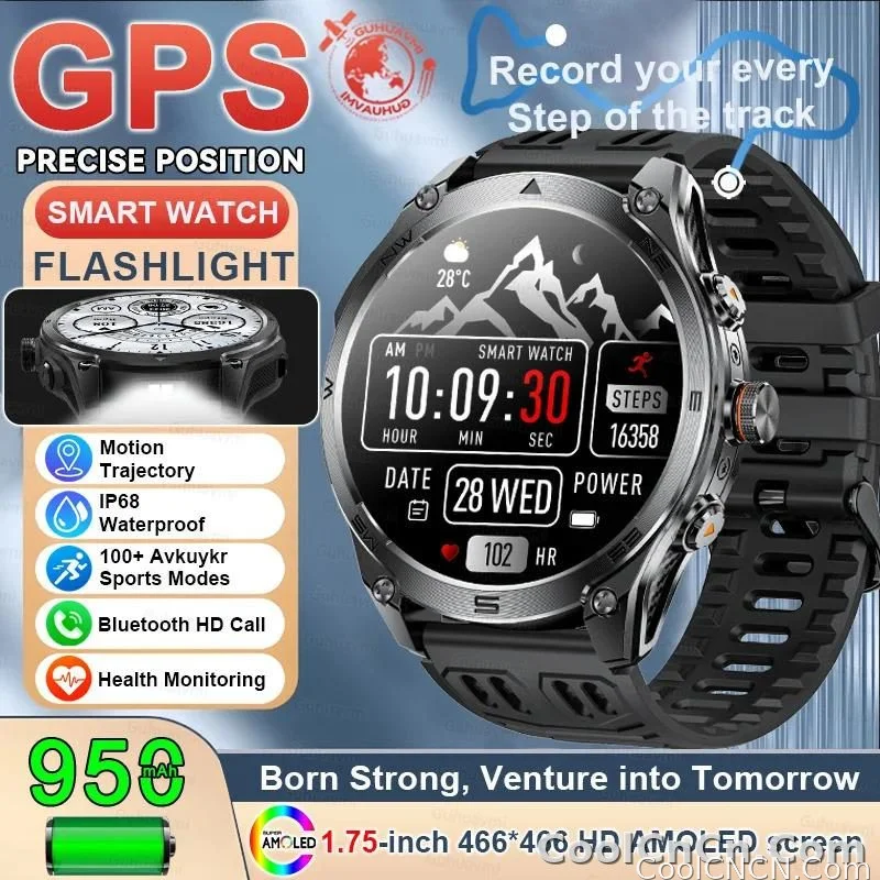 CoolWiz Smart Watch Military Grade with GPS for Men, 1000mAh Battery, 10 ATM Water Resistance, Compass, Blood Pressure Monitor, Call Function, Sports Smart Watch for Outdoor Activities and Everyday Use - detail