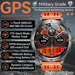 CoolWiz Smart Watch Military Grade with GPS for Men, 1000mAh Battery, 10 ATM Water Resistance, Compass, Blood Pressure Monitor, Call Function, Sports Smart Watch for Outdoor Activities and Everyday Use - view 6