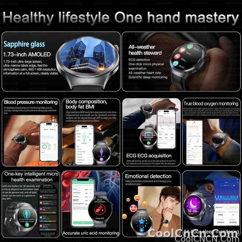 CoolWiz Smart Watch for Body Composition, Blood Pressure, NFC ECG + PPG, Body Temperature, Uric Acid, Lipids, Call Function; Waterproof Smart Watch for Men, suitable for outdoor sports and daily use - detail