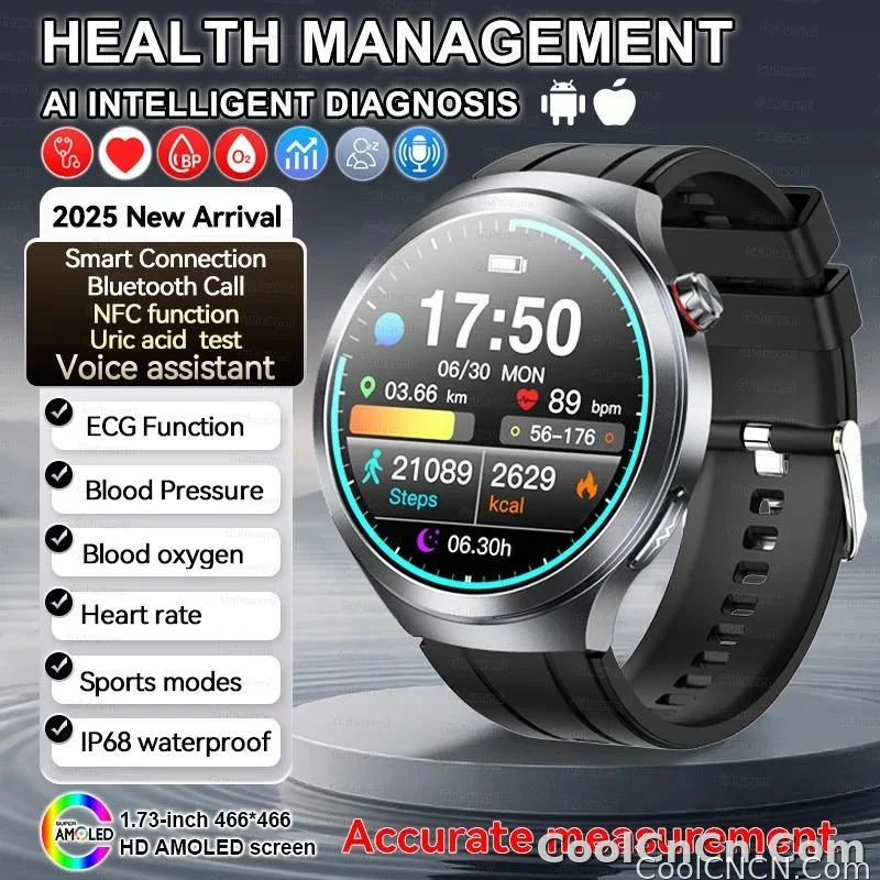 CoolWiz Smart Watch for Body Composition, Blood Pressure, NFC ECG + PPG, Body Temperature, Uric Acid, Lipids, Call Function; Waterproof Smart Watch for Men, suitable for outdoor sports and daily use - detail