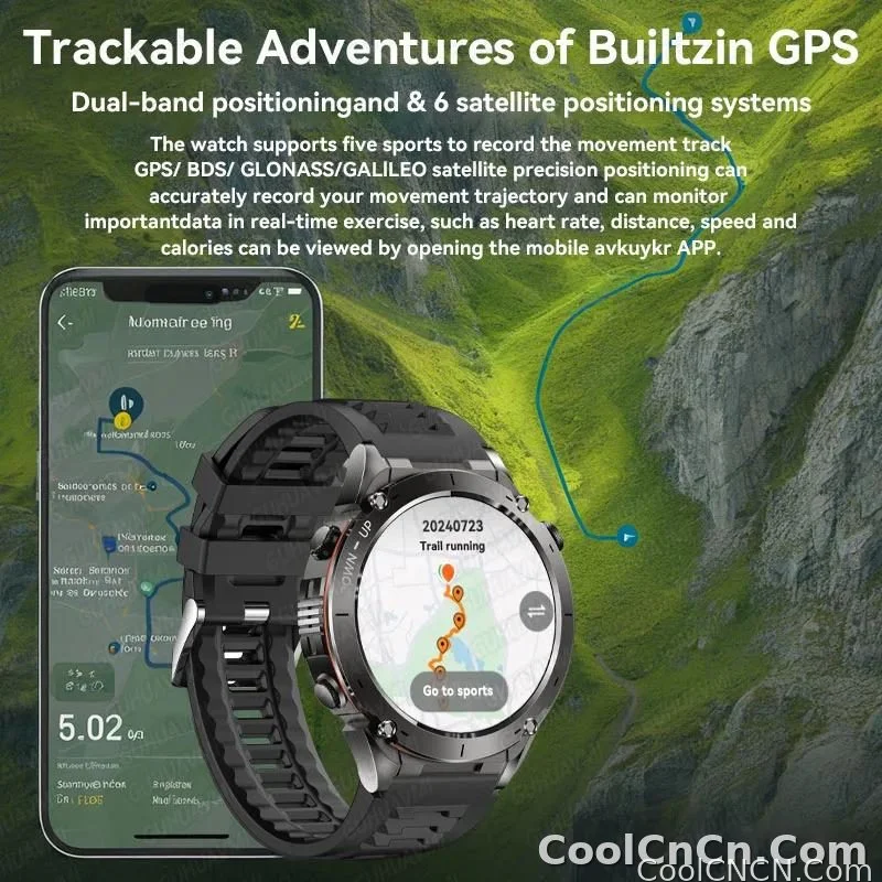 CoolWiz New Outdoor Military Smart Watch for Men with GPS, 3 ATM water resistance, AMOLED sports mode, 730 mAh battery, compass; fitness smartwatch for daily outdoor sports use - detail